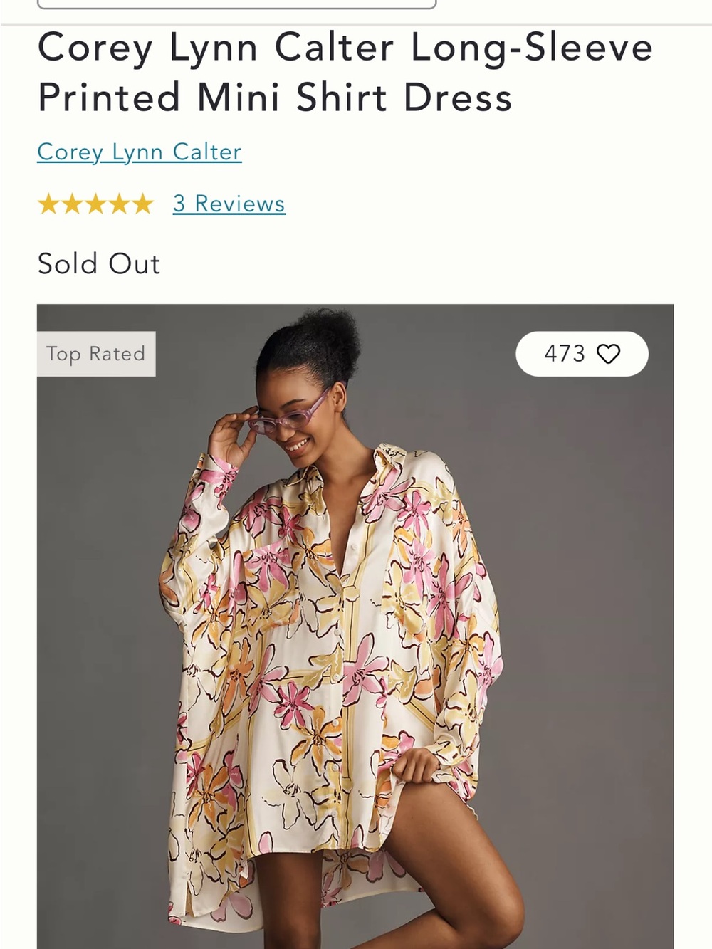 NWT Anthropologie Corey Lynn Calter Cream Floral Print Long-Sleeve Mini Dress - Picture 4 of 6